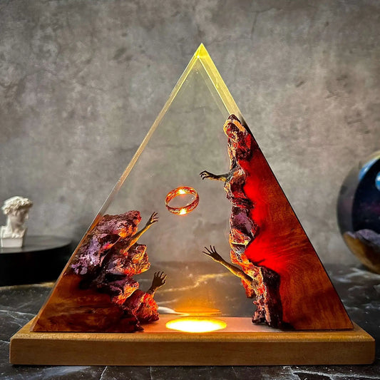 Wooden bedside lamp with epoxy resin coating.