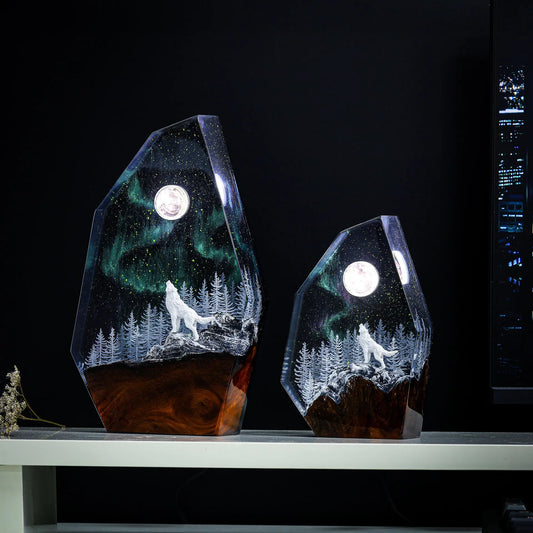 Arctic Light Snow Wolf Statue